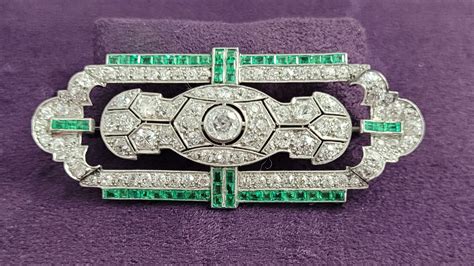 Pre Owned Art Deco Diamond And Emerald Brooch Andrews Jewellers