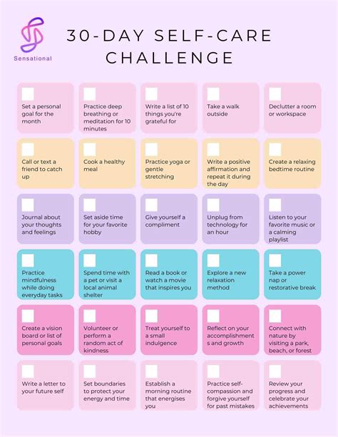 30 Day Self Care Challenge Sensational