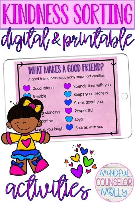 A Pink Poster With The Words Kindness Sorting Digital And Printable
