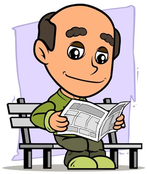 Cartoon Old Man Character Reading Newspaper Premium Vector