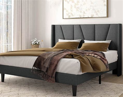 Amolife Queen Size Upholstered Platform Bed Frame With Wingback