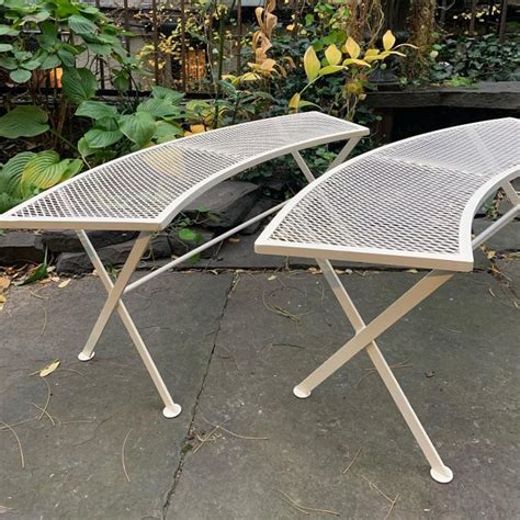 Curved Steel And Mesh Garden Benches A Pair Chairish