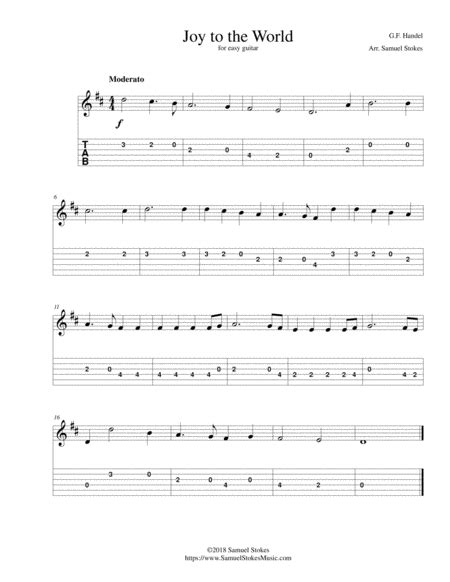 Joy To The World For Easy Guitar With TAB Arr Samuel Stokes Sheet Music G F Handel