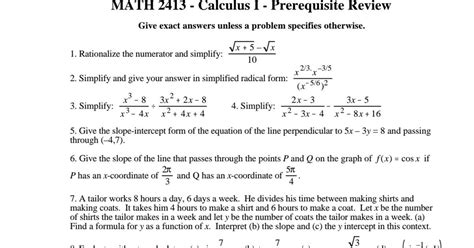 Heres My Calculus Class Prerequisite Review W Answer Key For Anyone