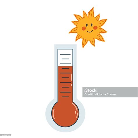 vector illustration with thermometer and sun in flat style isolated on white hot weather summer