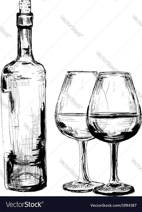 Bottle Of Wine And Two Glasses Set Of Illustration Download A Free
