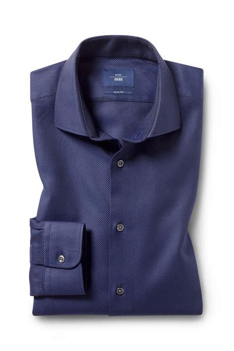 Moss 1851 Slim Fit Navy Single Cuff Comfort Twill Shirt Moss Box