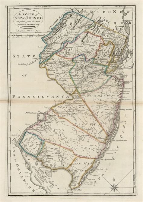 An Old Map Of The State Of New Jersey With Its Roads And Major Cities
