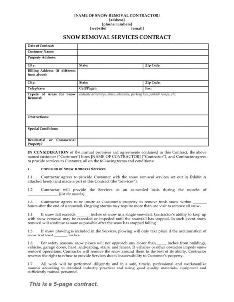 Snow Removal Contract Form Snow Removal Agreement Template Sample