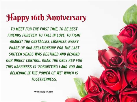 Happy 16th Anniversary Wishes And Messages