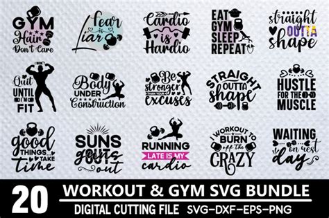 Workout SVG Bundle Gym Quotes Svg Fitness Svg Workout Shirt Design Cut File For Cricut