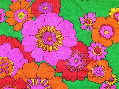Vintage 60s Hot Pink Day Glo Floral Fabric Neon Fluorescent Daisy