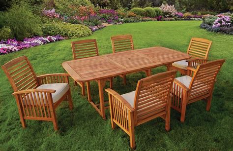 Acacia Wood 7 Pc Outdoor Dining Set Extendable Table And 6 Armchairs