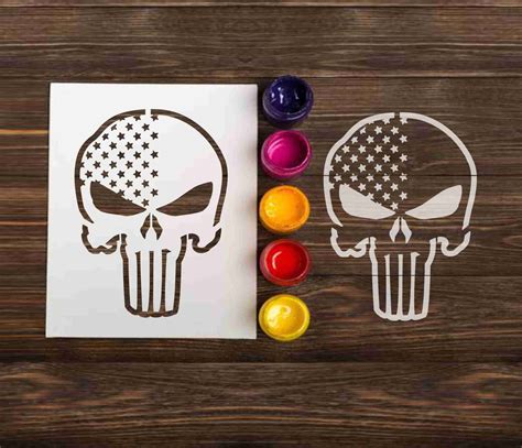Stencil Punisher Skull Flag Reusable Custom Stencils For Diy Etsy