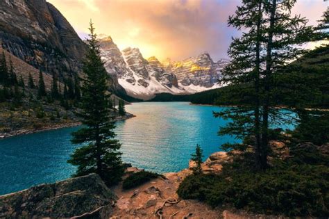 Download 1440x3120 Banff National Park Moraine Lake Sunset Scenery