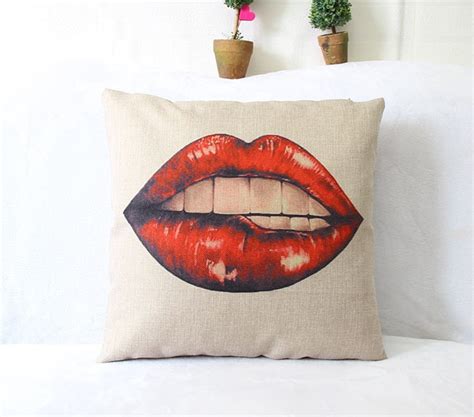Bright Red Lip Kissing Sexy Girl Pillow Massager Decorative Pillows Vintage Style Of Pleasure