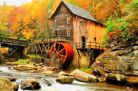 Old Grist Mill In Fall Stock Photo Picture And Royalty Free Image