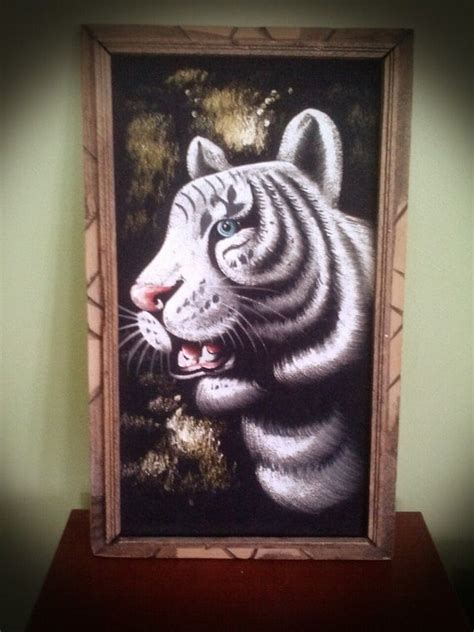 Vintage Black Velvet White Tiger Painting X Made In Mexico