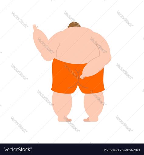 Fat Man Back Naked Isolated Overweight Mans Back Vector Image