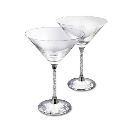 Pair Of Swarovski Crystal Filled Stem Cocktail Glasses Diamond Affair