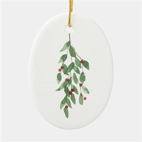 Mistletoe Ceramic Christmas Ornament Watercolor Zazzle Painted
