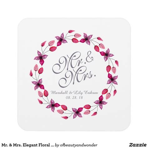 Mr And Mrs Elegant Floral Wedding Coaster Wedding Coasters Personalized Wedding Mr And Mrs