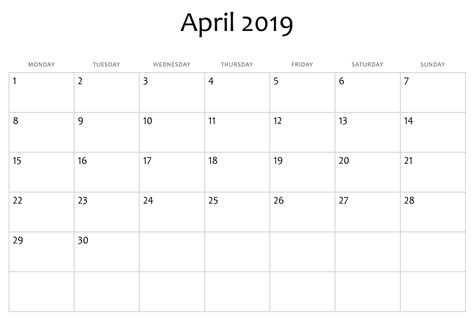 Printable Fill In Calendar 2019