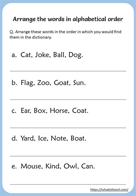 Arrange Words In Alphabetical Order Worksheet Worksheets For Kindergarten