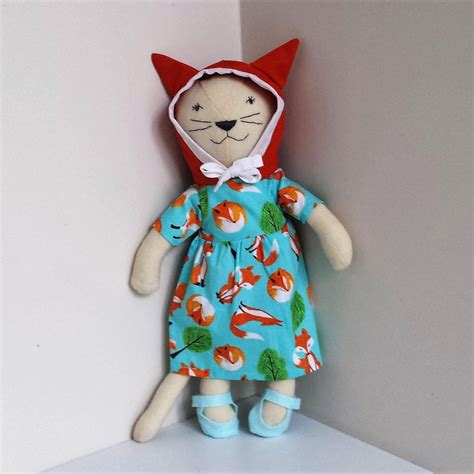 Rag Doll Cat In Fox Dress And Hat Handmade Cloth Cat Doll Modern Toys