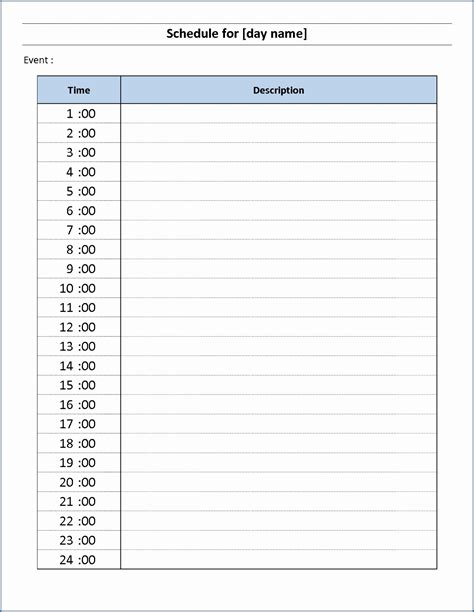 Hourly Schedule Printable
