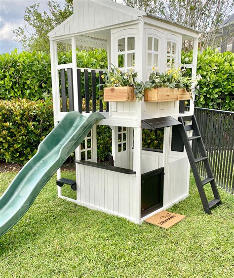 Farmhouse Style Outdoor Playhouse Two Story With Open Slide Etsy