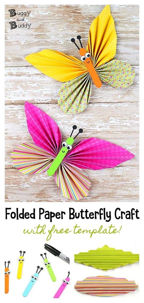 Folded Paper Butterfly Craft For Kids With Printable Templates Paper