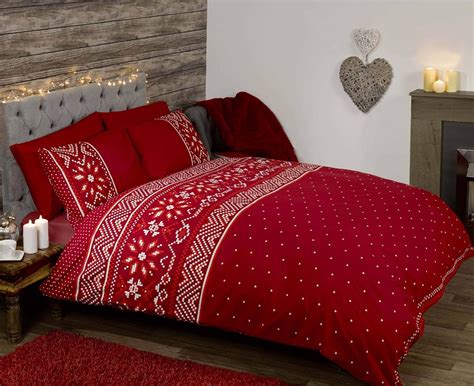 Nordic Scandinavian Festive Winter Duvet Cover Quilt Bedding Set Red