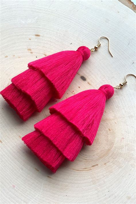 Hot Pink Tassel Earrings Tassel Earrings Tiered Tassel | Etsy in 2021 | Pink tassel earrings ...