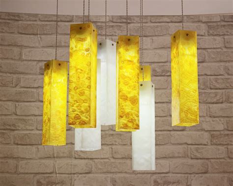 Fused Glass Pendant Lights In Orgnanic Warm Yellow Colors Etsy Glass Pendant Light Fused