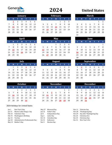 Monthly Calendar 2024 With Holidays 2024 Calendar Printable