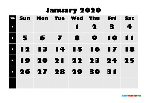 Blank January 2020 Calendar Printable Nom20b625