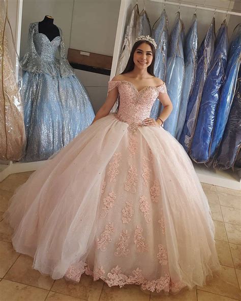 Blush Pink Lace Quinceanera Dresses Sparkly Ball Gowns Sweet 16 Dress