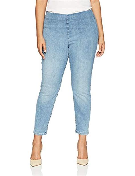 Nydj Denim Plus Size Pull On Skinny Ankle Jean With Side Slit In Blue