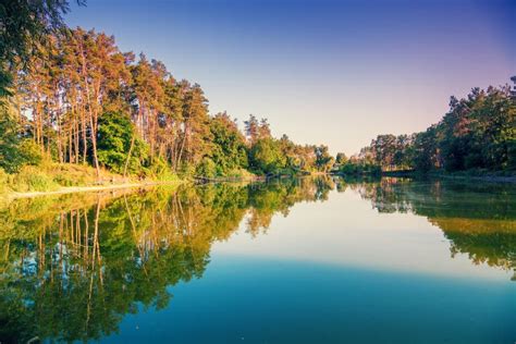 Calm Lake In The Forest Stock Image Image Of Horizon 133946029