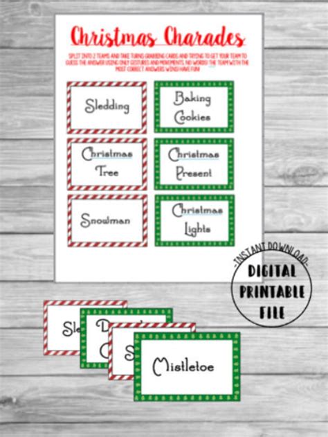 Christmas Charades Printable Christmas Game Holiday Game Etsy