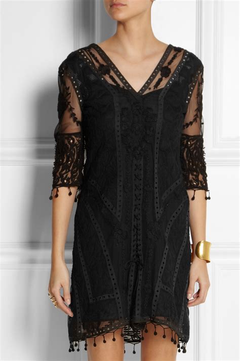 Topshop Embroidered Tulle And Crocheted Lace Dress In Black Lyst