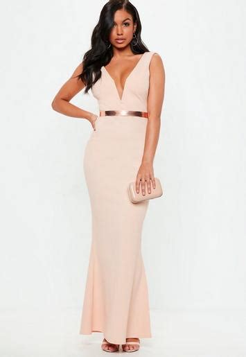 Nude Pink V Plunge Maxi Dress Missguided