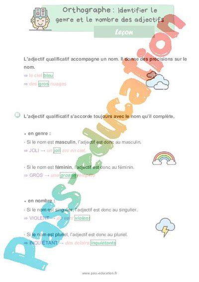 Identifier Le Genre Et Le Nombre Des Adjectifs Le On Dorthographe