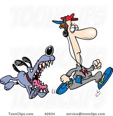 Cartoon Dog Chasing An Anaware Runner 2634 By Ron Leishman