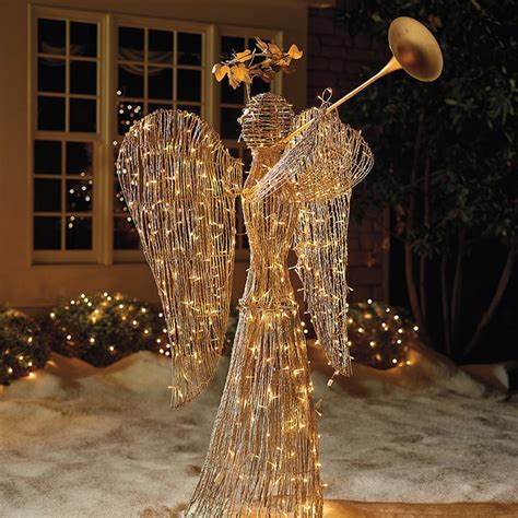 Lighted Rattan Trumpet Angel Outdoor Christmas Decorations