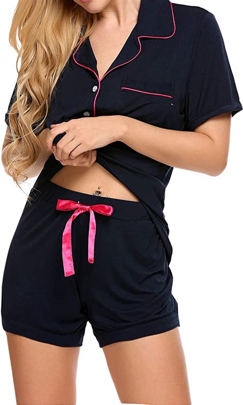 Ekouaer Pajamas Set Short Sleeve Sleepwear Womens Button Down Nightwear Soft Pj Ebay