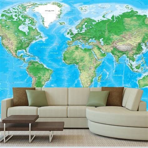 Our Detailed World Physical Map Mural Topographic Relief And Ocean