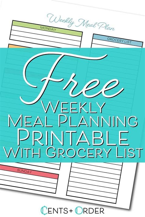 Free Weekly Meal Planning Printable With Grocery List Meal Planning