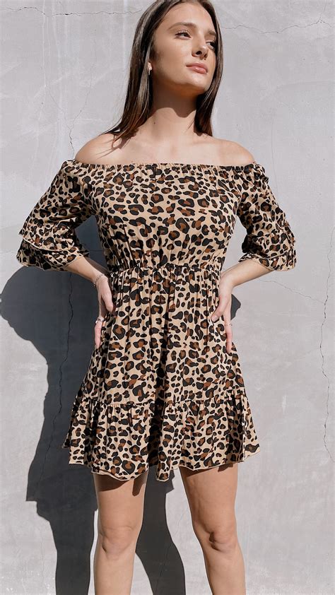 Off Shoulder Leopard Print Mini Dress Les Femmes